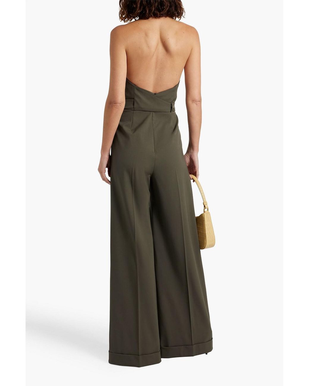 【送料&関税込】Max Mara Pleated Jumpsuit Max Mara Strapless Pleated Wool-blend Twill Wide-leg