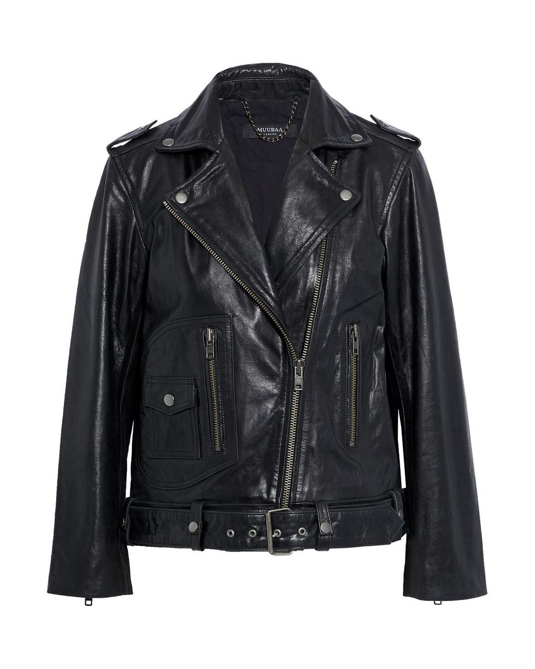 Muubaa Emilia Leather Biker Jacket in Black | Lyst