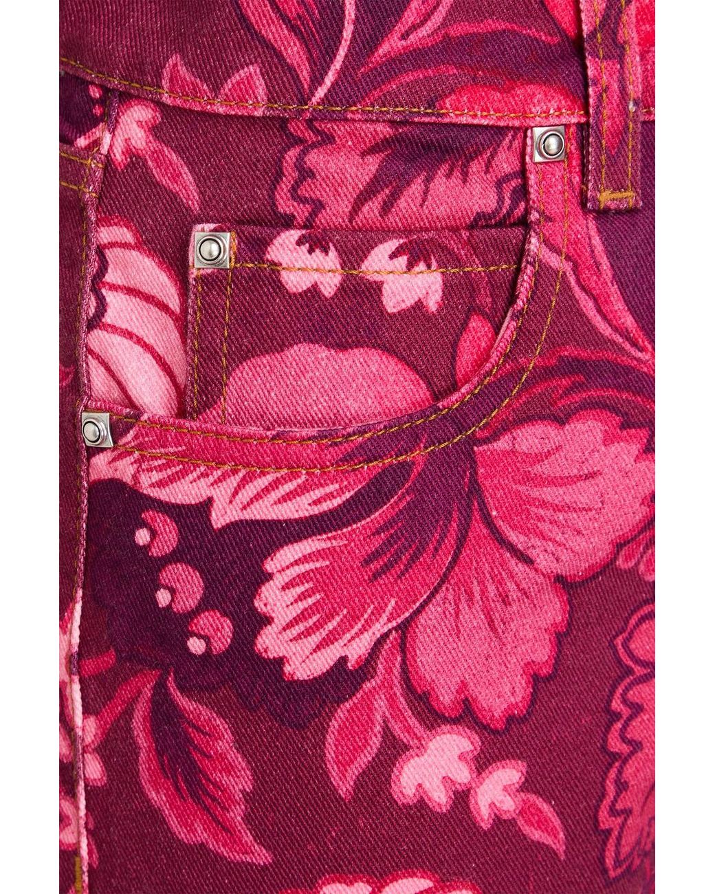 Etro Red Floral-print High-rise Straight-leg Jeans