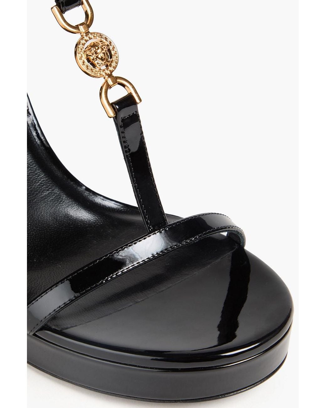 Versace White Medusa Embellished Patent-Leather Sandals