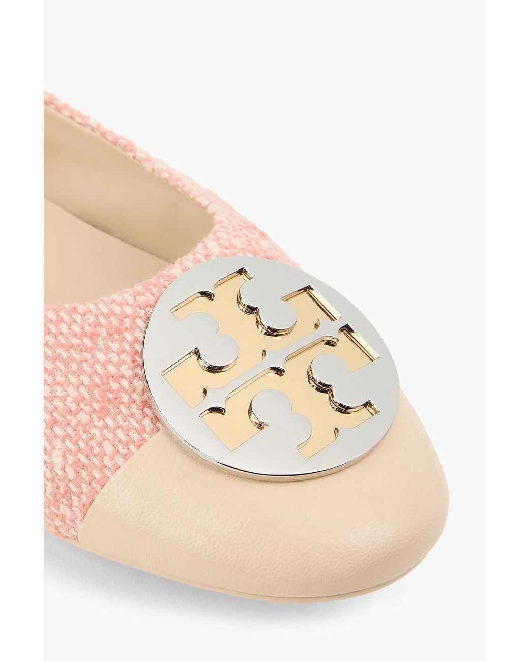 Tory Burch Pink Claire Embellished Tweed And Leather Ballet Flats