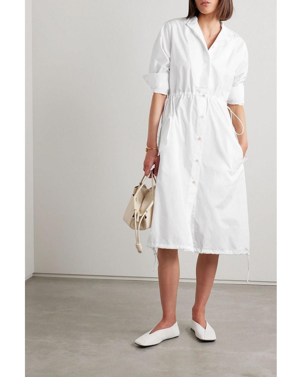 Wales Bonner White Piqué-trimmed Cotton-poplin Midi Shirt Dress