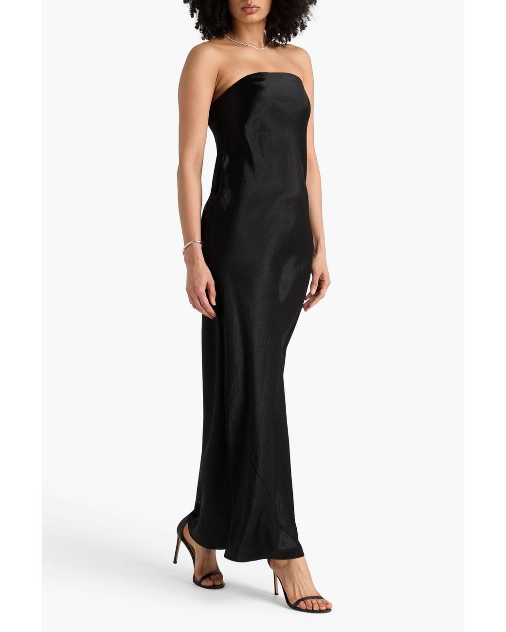 Vince Black Strapless Crinkled-Satin Maxi Dress