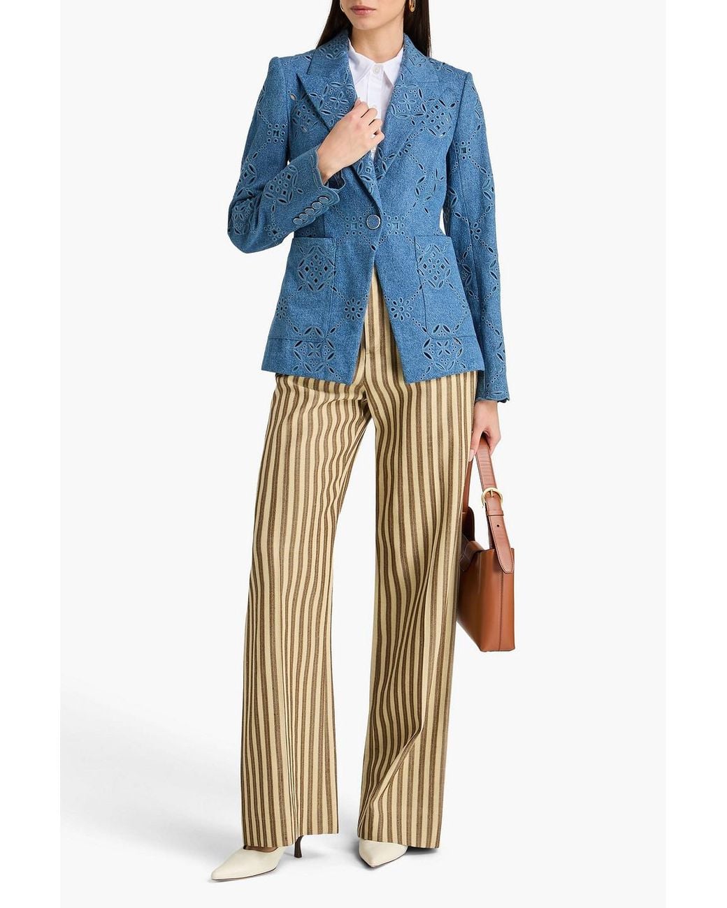 Veronica Beard Blue Naira Broderie Anglaise Denim Blazer
