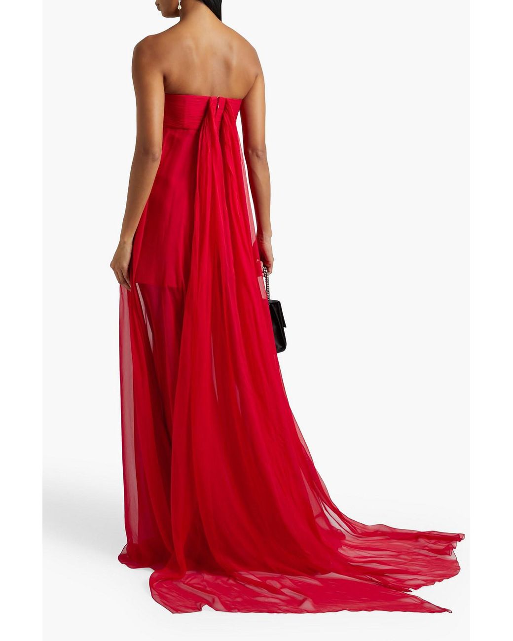 Red silk deals strapless dress