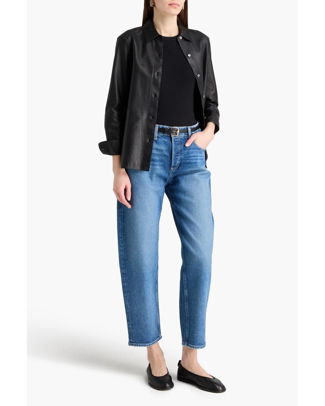 PAIGE Blue Alexis Faded High-Rise Barrel-Leg Jeans