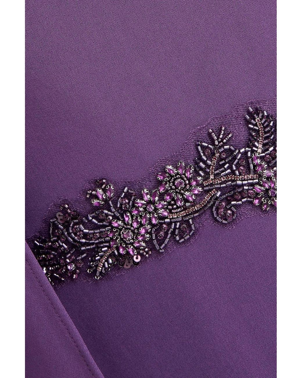 Marchesa Purple Cape-Effect Bead-Embellished Crepe Gown