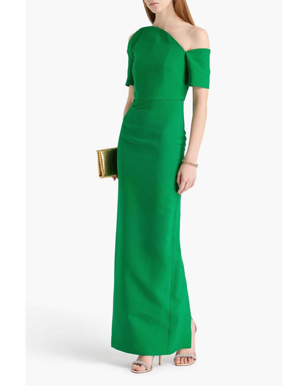 slim fit dress slacks Asymmetrical Fold Wool Silk Gown Green – Roland Mouret main image 0