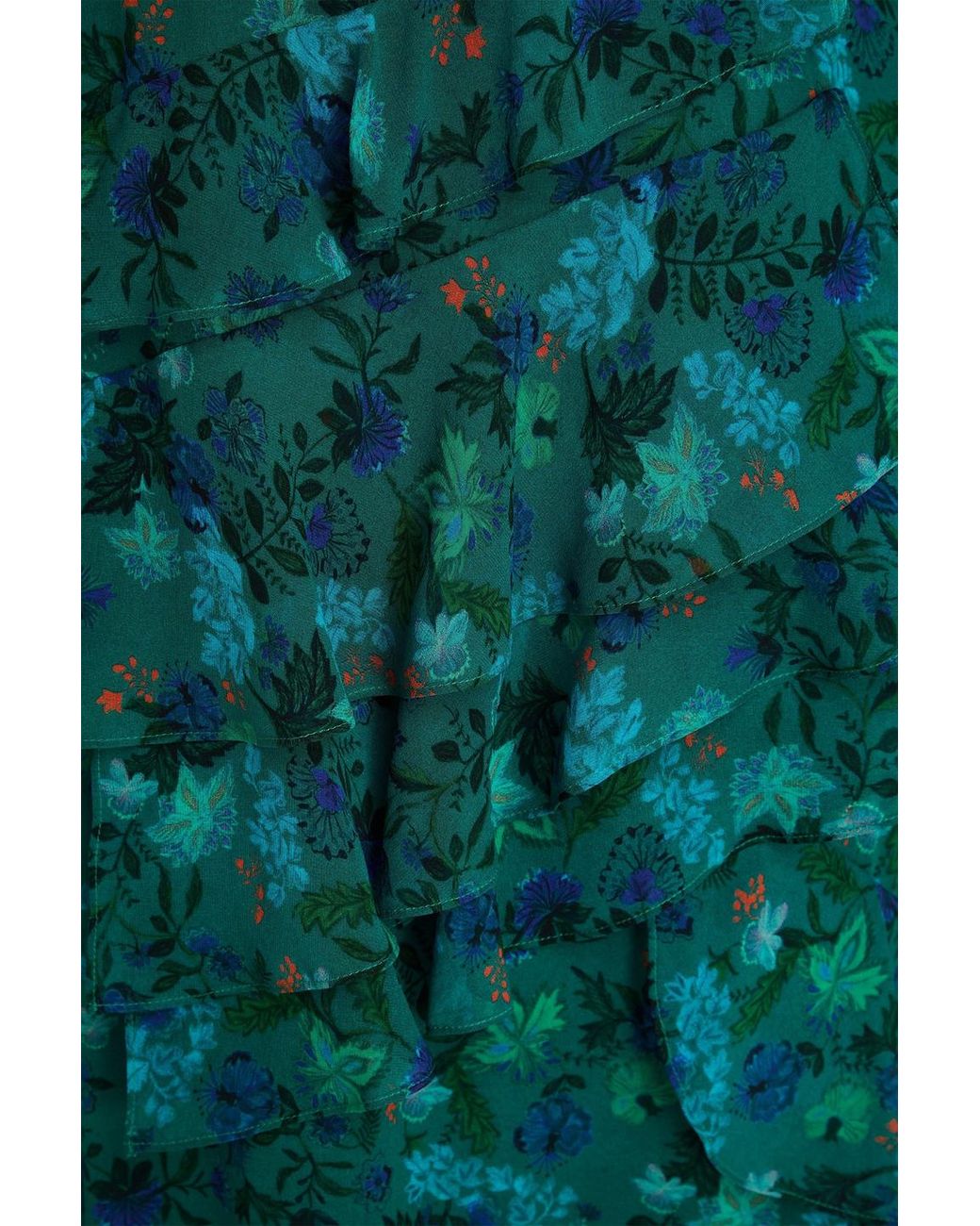 Saloni Green Isa Ruffled Floral-Print Silk-Georgette Midi Dress