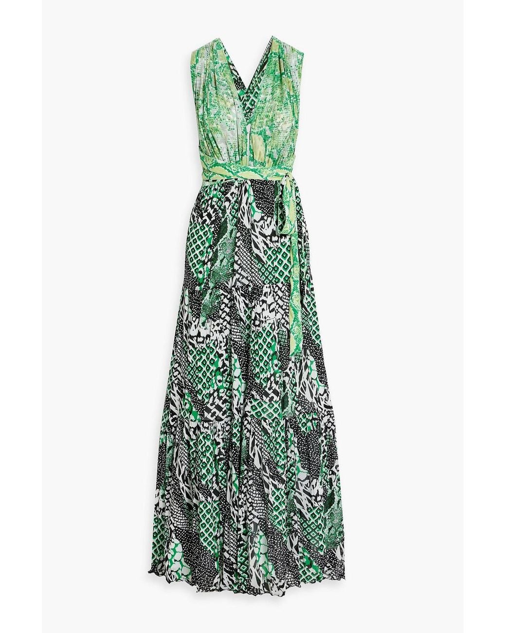 Diane von Furstenberg Drew Tiered Snake-Print Mesh Maxi Dress in Green |  Lyst