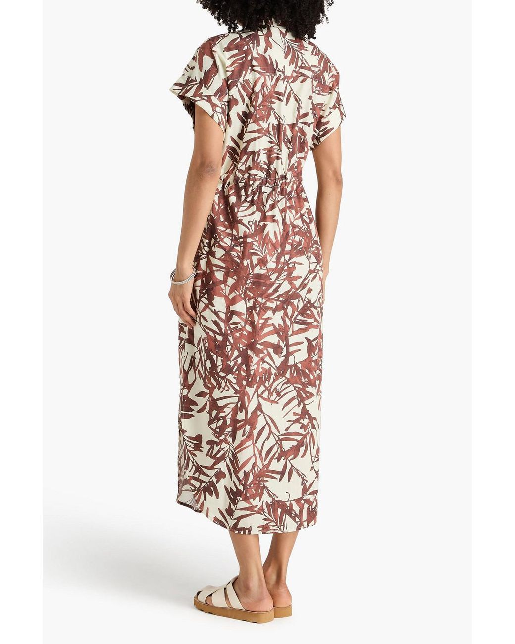 Brunello Cucinelli White Bead-Embellished Printed Cotton-Poplin Midi Shirt Dress