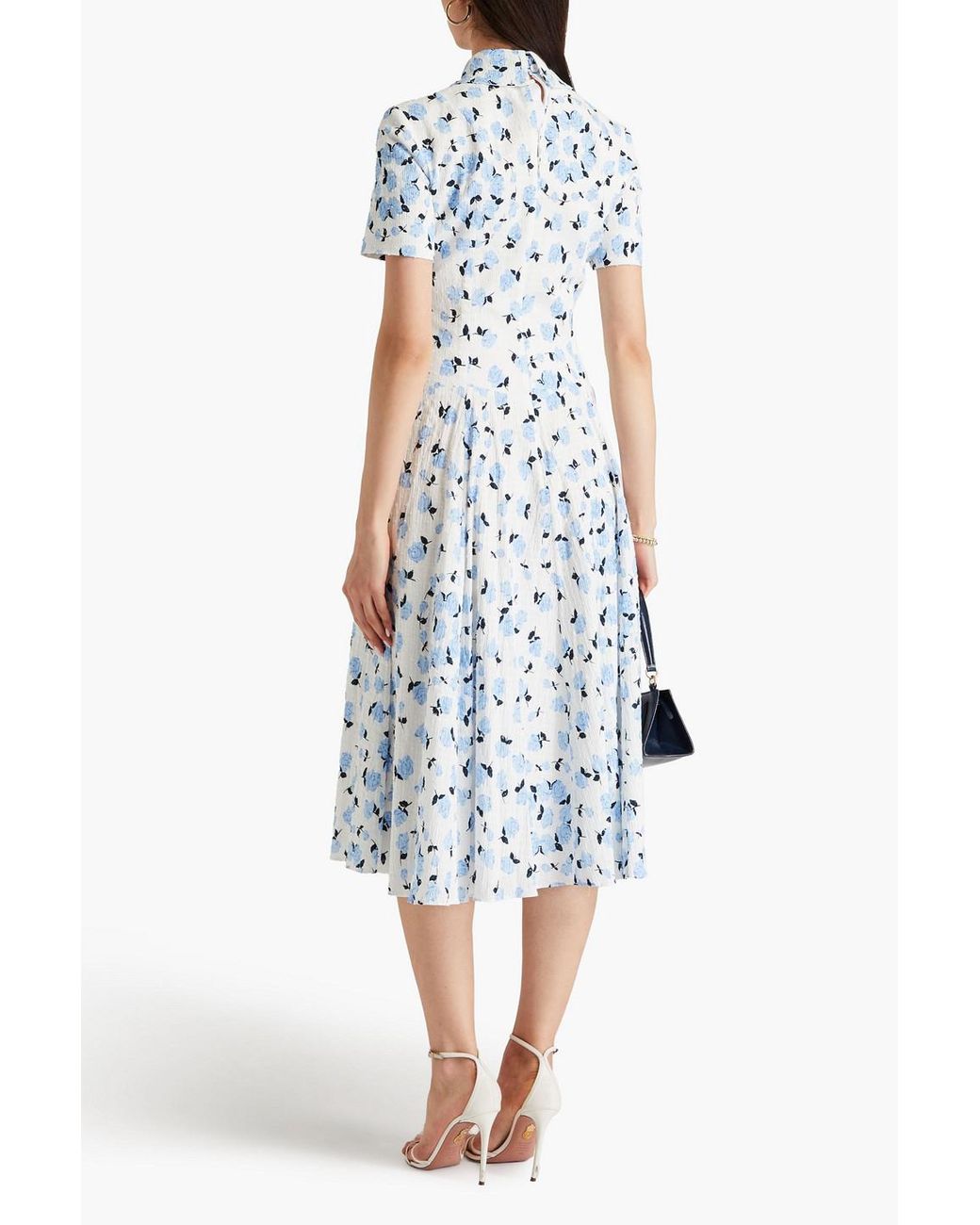 Emilia Wickstead Jody Floral-print Swiss-dot Cotton-blend Midi Shirt Dress  in Blue | Lyst