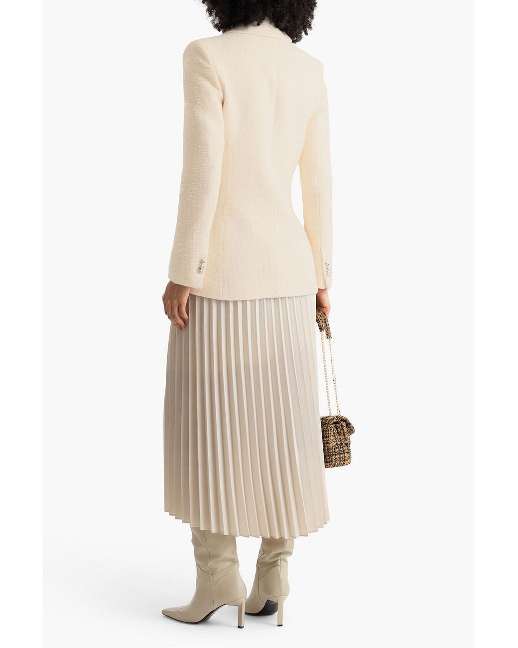 Maje Natural Double-breasted Cotton-blend Tweed Blazer