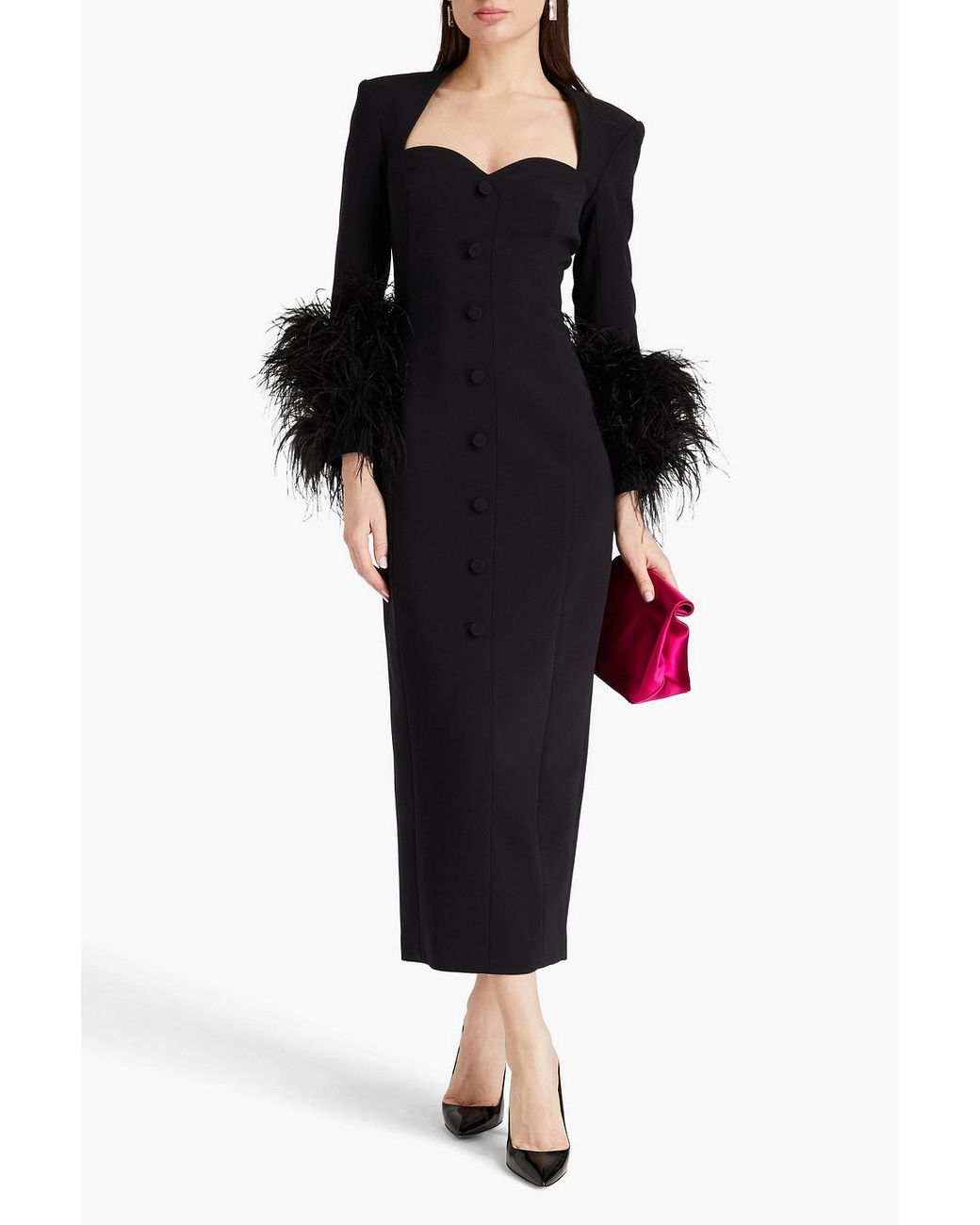 Huishan Zhang Fontaine Feather-trimmed Crepe Midi Dress in