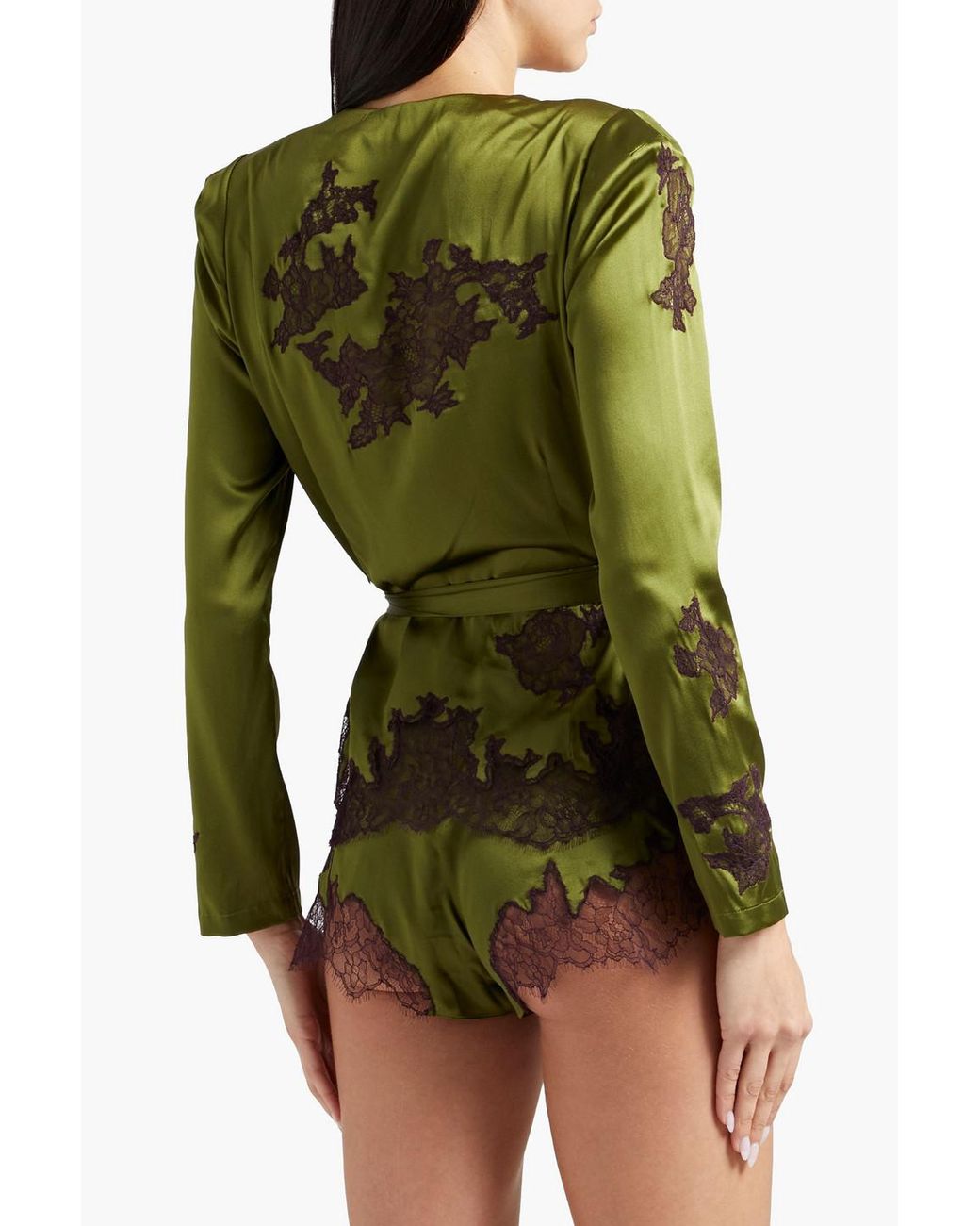 Agent Provocateur Christi Belted Corded Lace And Stretch-silk Satin Jacket  in Green