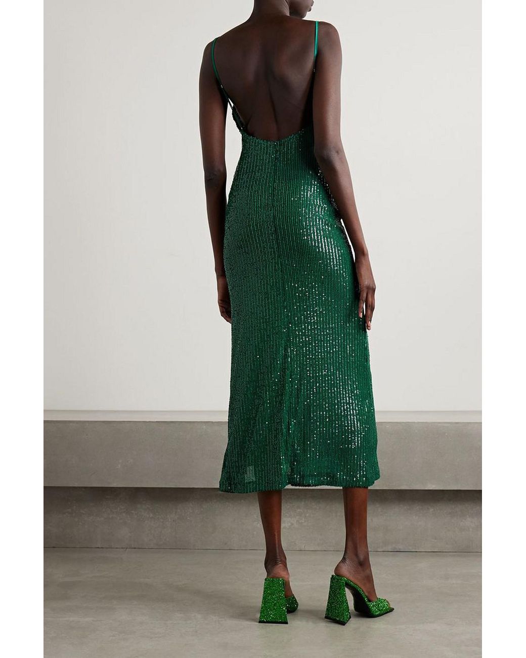 In the mood for love Yuna Draped Sequined Tulle Gown in Green | Lyst UK