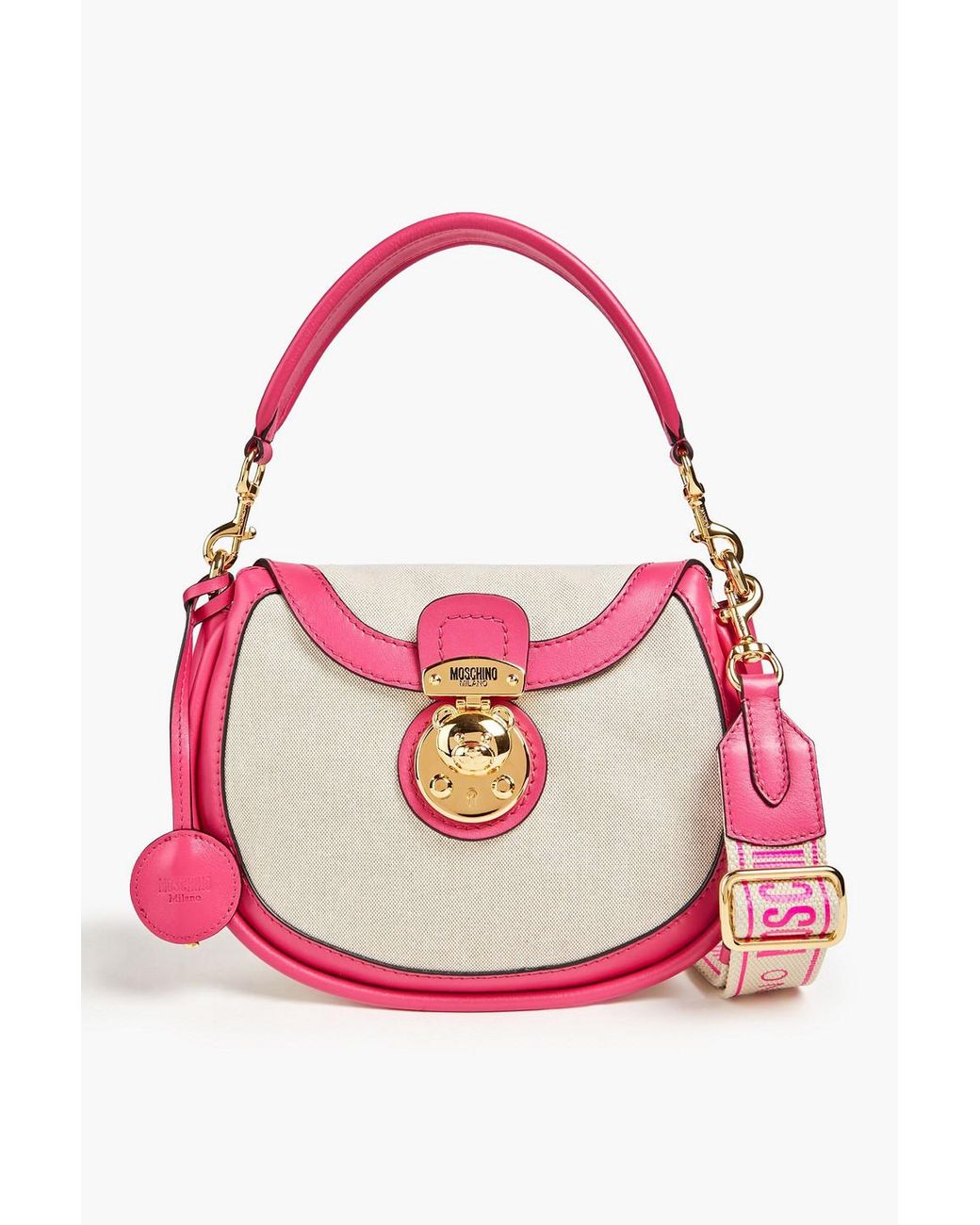 Moschino Teddy Lock Leather-trimmed Canvas Shoulder Bag in Pink | Lyst