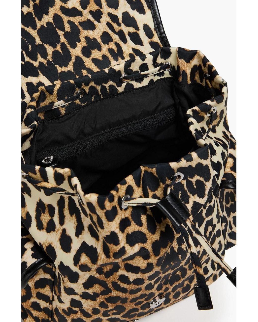 Ganni Black Bucky Leopard-Print Shell Backpack