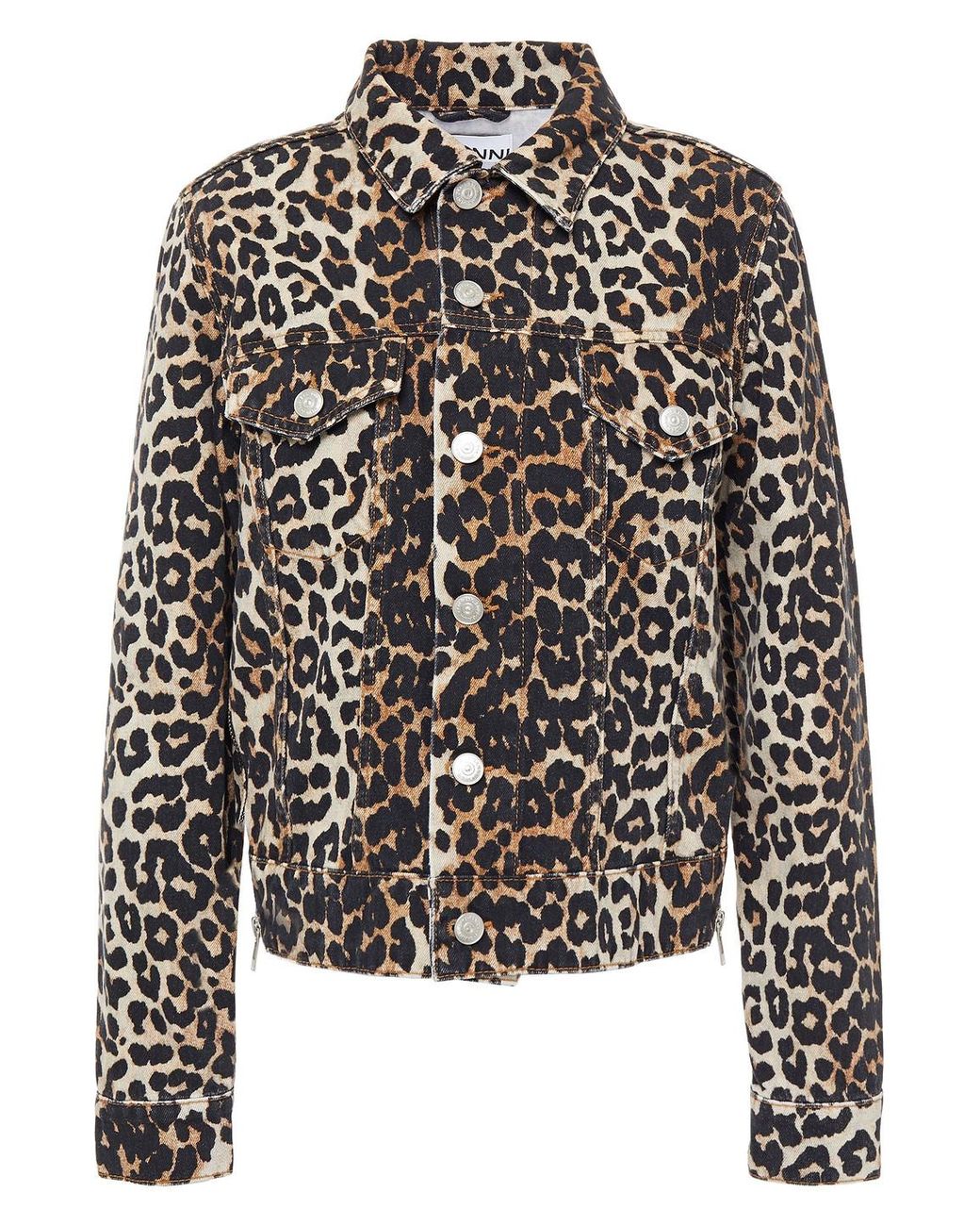 Ganni Zip-detailed Leopard-print Denim Jacket | Lyst