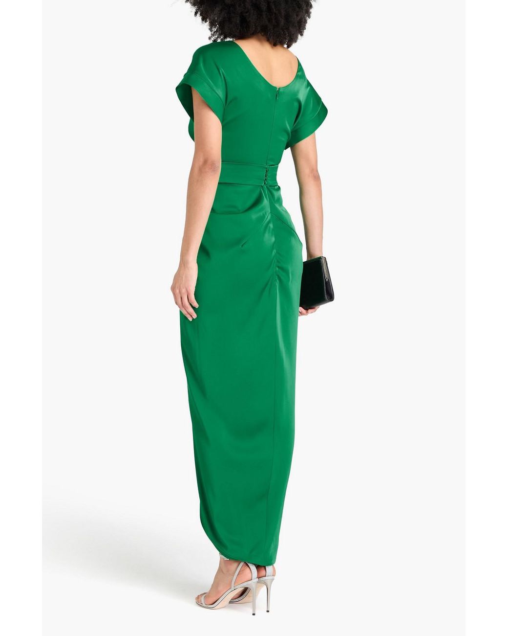 green emerald velvet dress Aesha Cape Dress In Ivy-Green – Rhea Costa main image 0