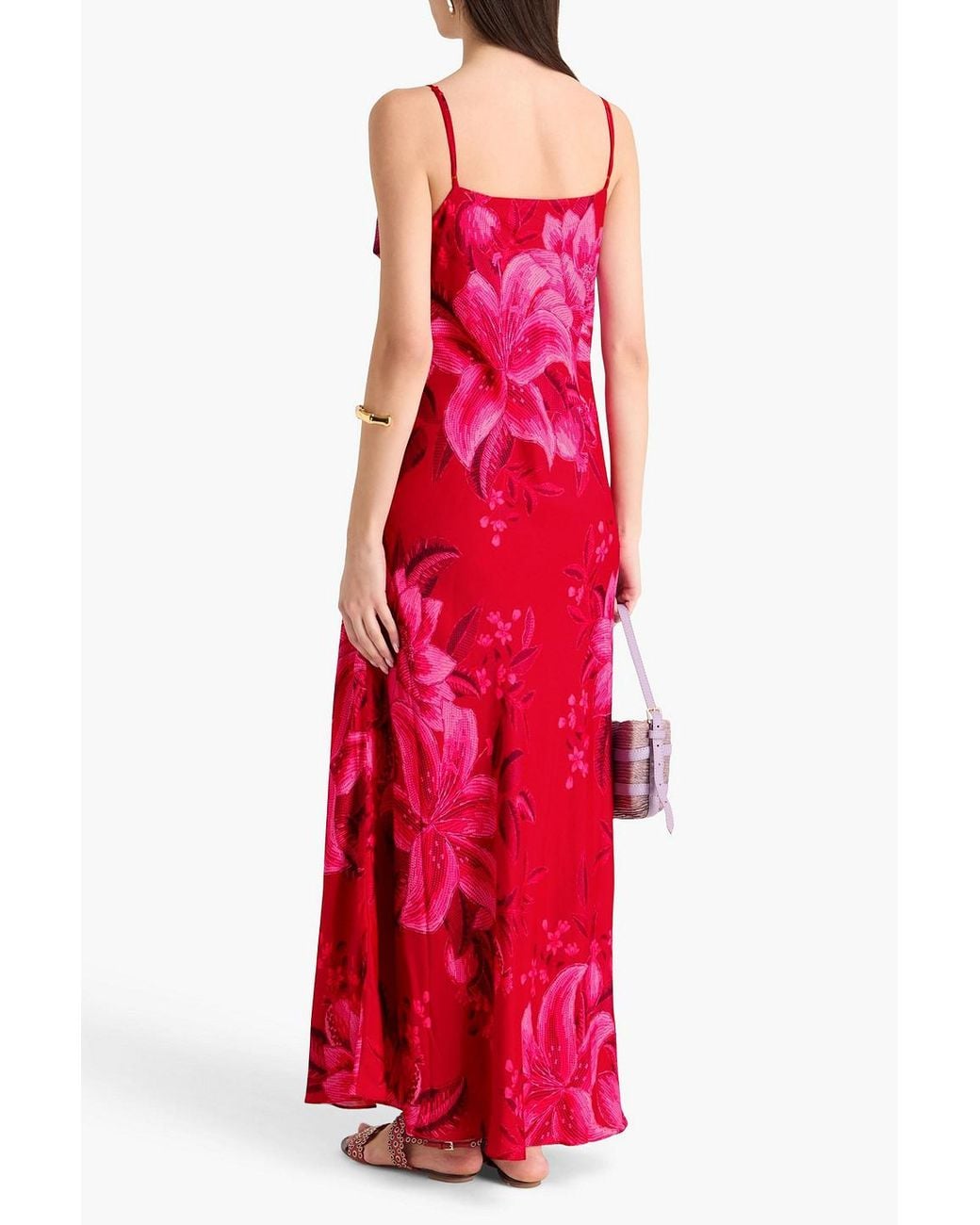 chinese dress ladies Pink Anthurium Flowers Slip Maxi Dress  FARM Rio