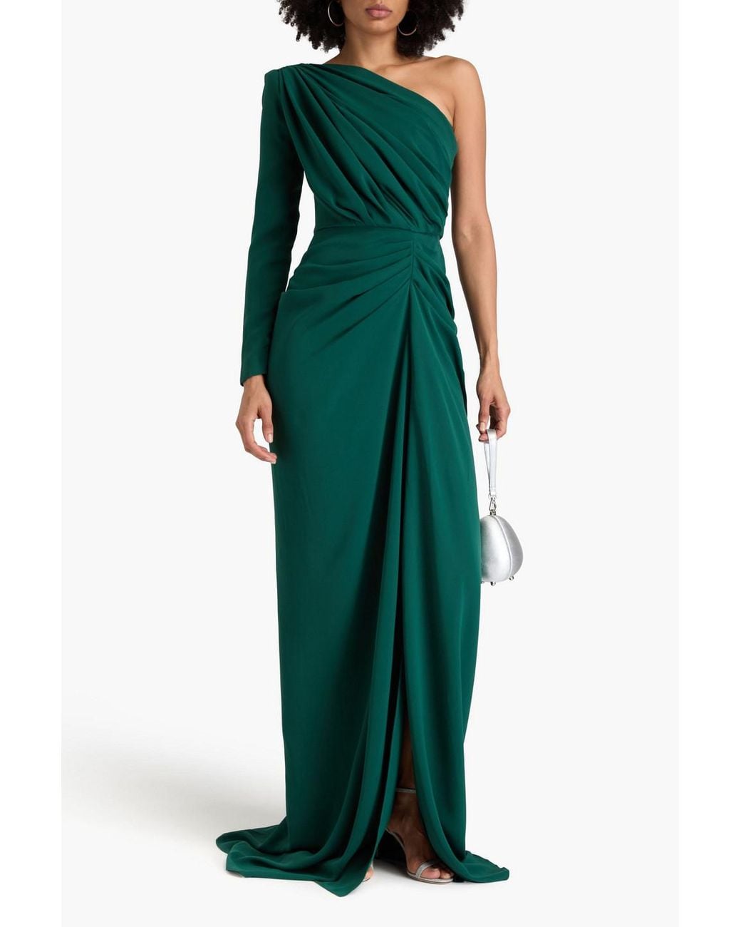 Rhea Costa Zeina One-sleeve Crepe Gown in Green | Lyst Australia