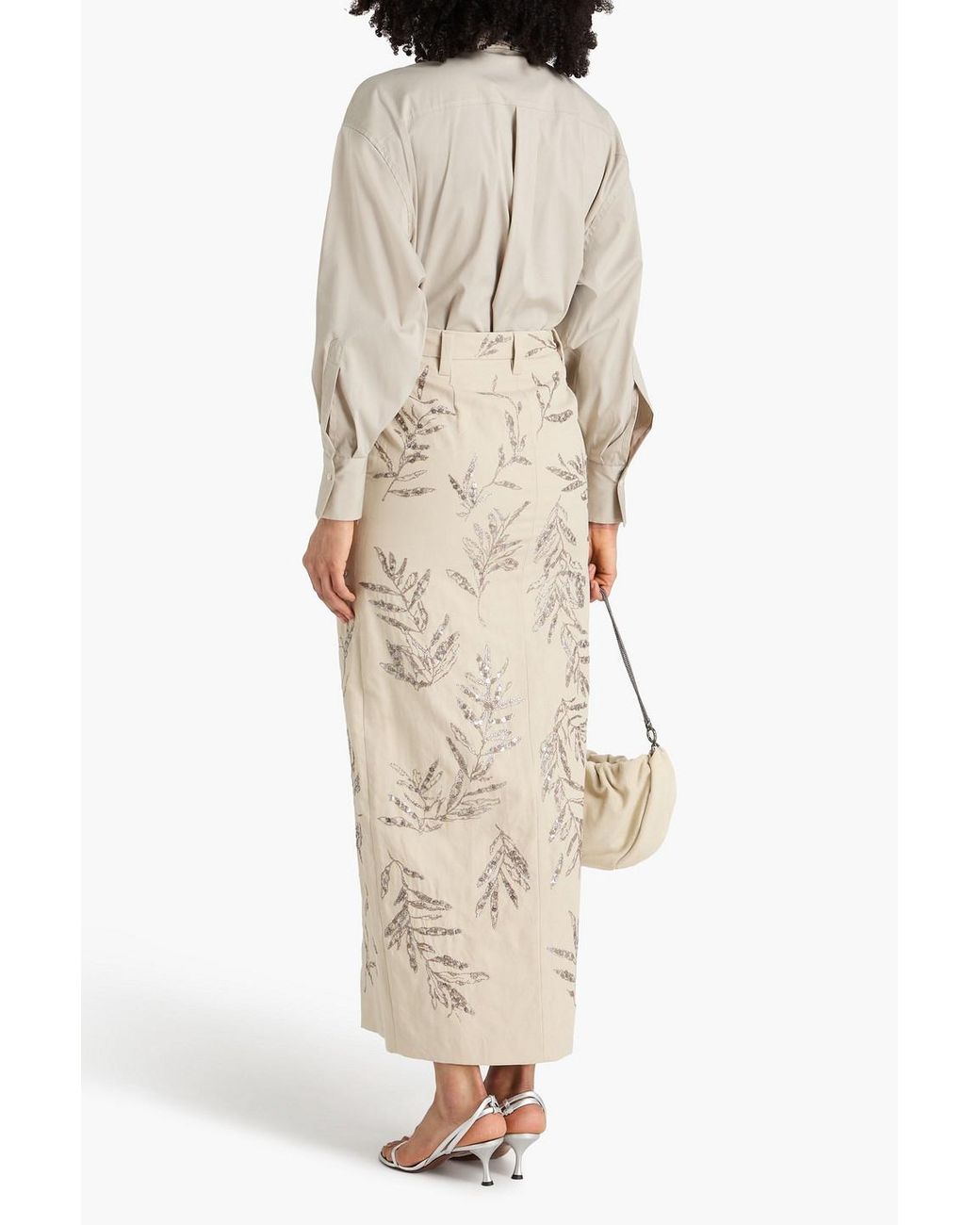 Brunello Cucinelli White Embellished Cotton-Blend Poplin Shirt