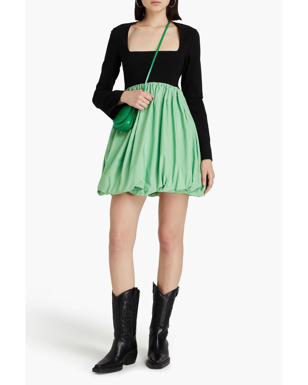 green emerald velvet dress Ganni // Black & Green Silk Print V-Neck Dress  VSP Consignment