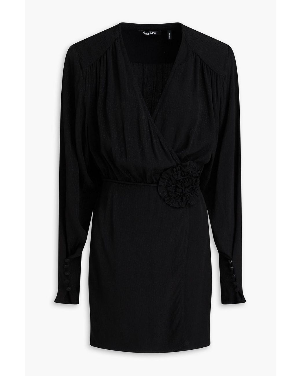 ROTATE BIRGER CHRISTENSEN Black Floral-Appliquéd Jacquard Mini Wrap Dress