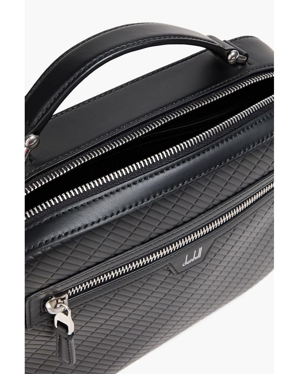 Dunhill Black Contour Embossed Leather Messenger Bag for men