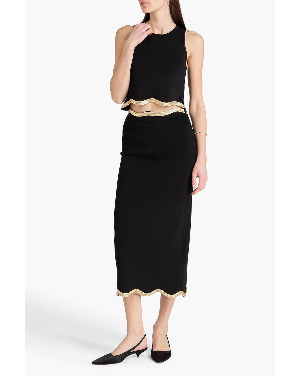 Sandro Black Embellished Knitted Midi Skirt