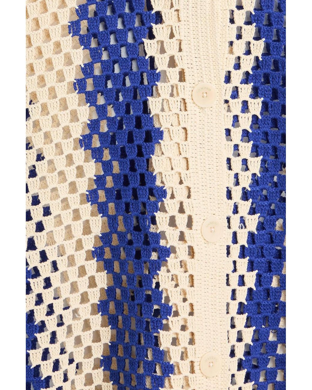 Sandro Blue Two-tone Open-knit Cotton-blend Polo Sweater