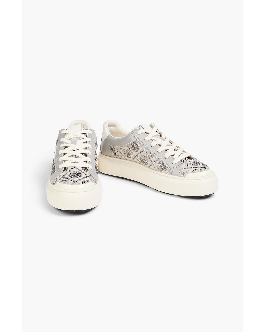 Tory Burch White T Monogram Embellished Jacquard And Glossed-Leather Sneakers