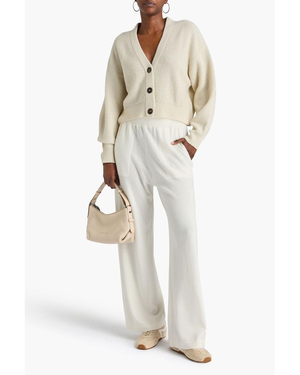 Brunello Cucinelli Natural Metallic Sequin-embellished Ribbed-knit Cardigan