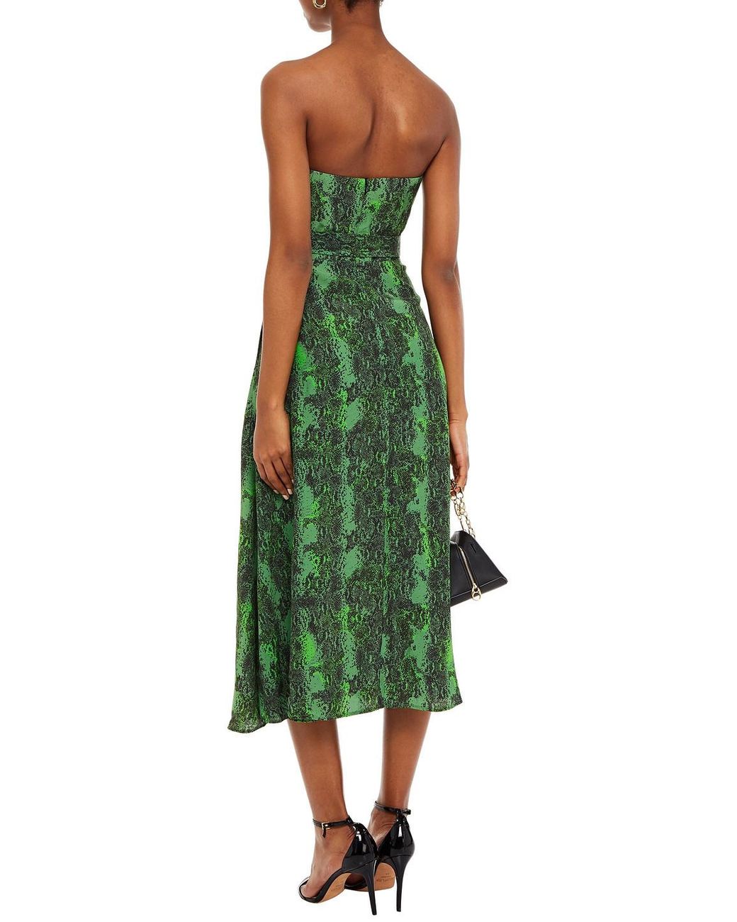 rotate strapless crepe midi dress ROTATE BIRGER CHRISTENSEN peggy Strapless Snake-print Crepe Midi Dress in  Green