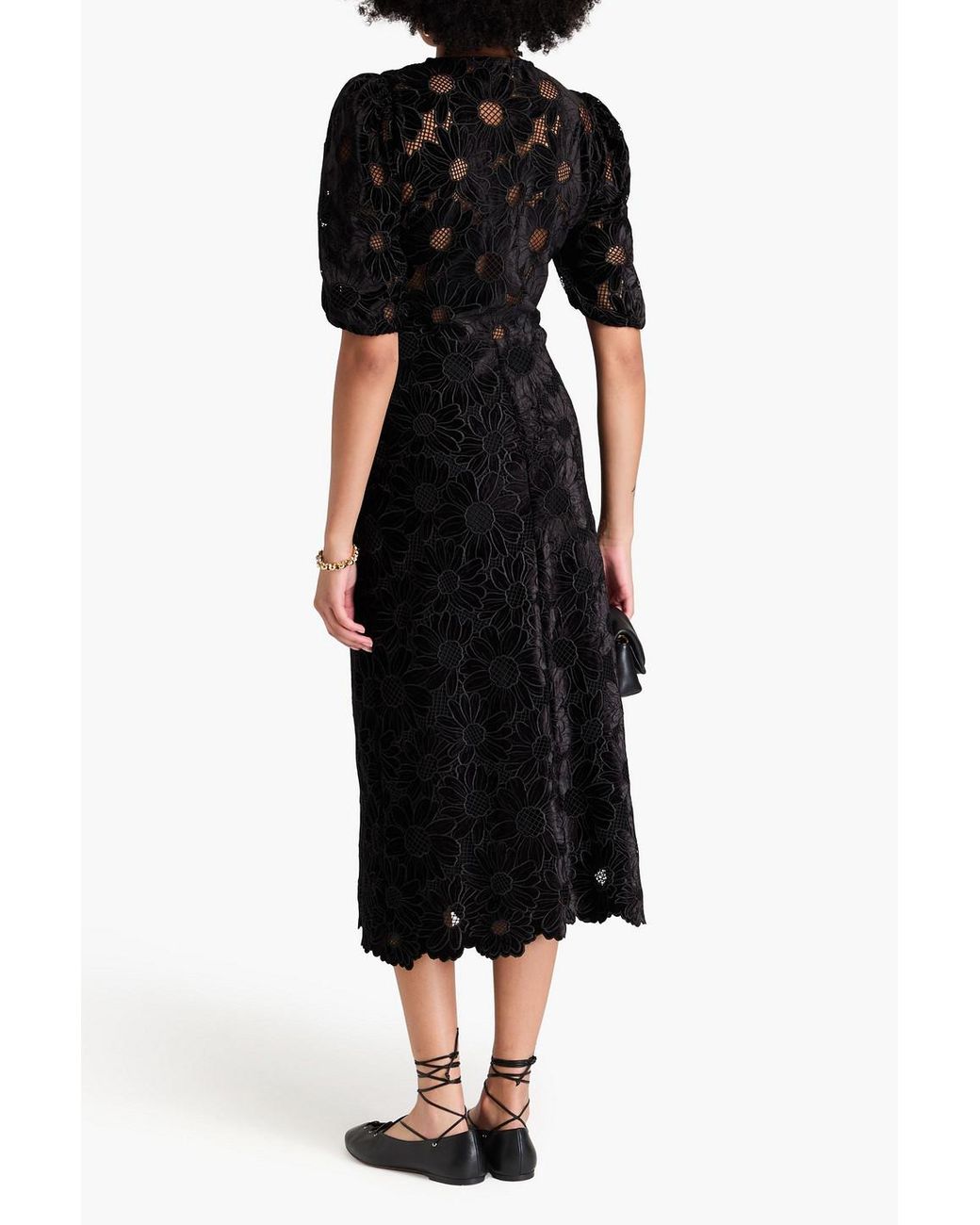 sandro mayen velvet lace guipure dress Sandro Embroidered Velvet And Guipure Lace Mini Dress In Black