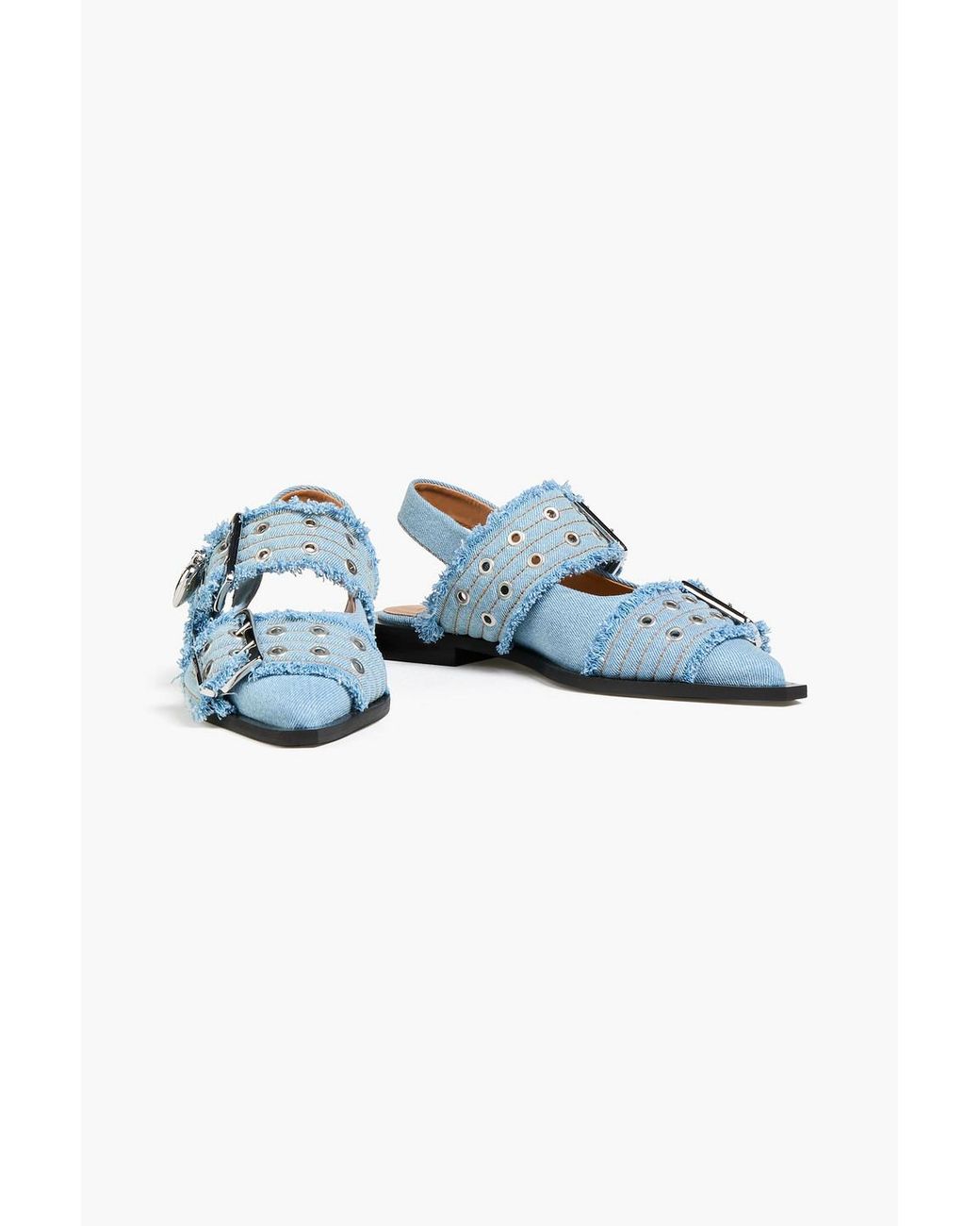 Ganni Blue Flache slingback-schuhe aus denim mit spitzer kappe und verzierung