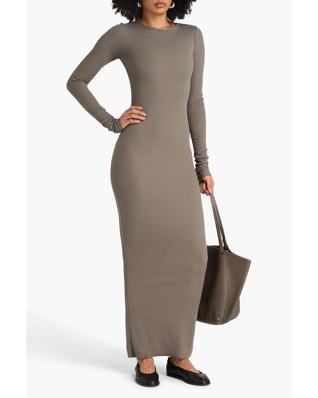 ÉTERNE Natural Ribbed Jersey Maxi Dress