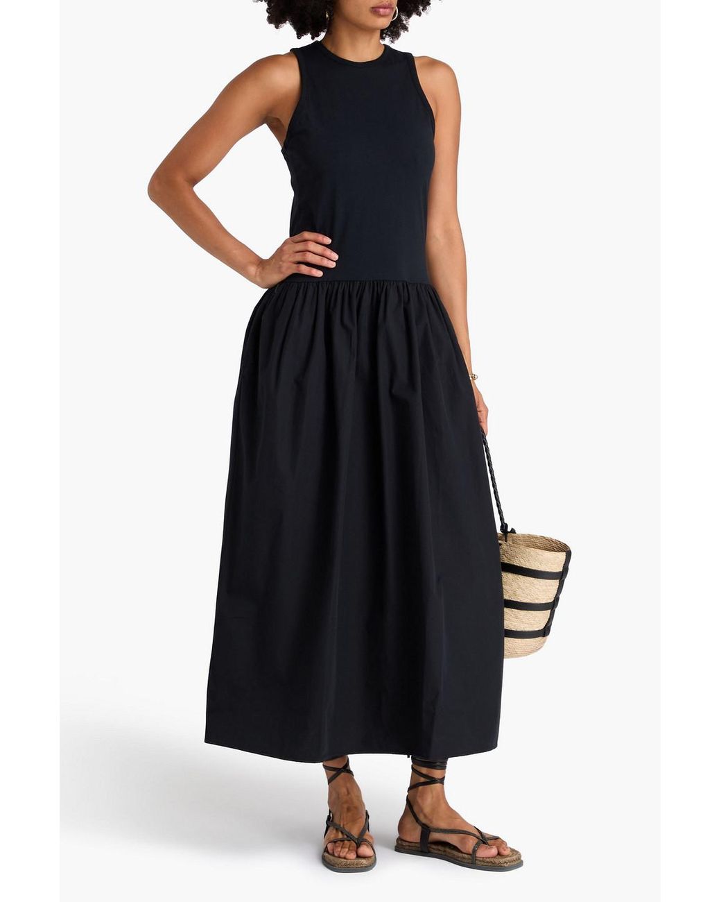 FRAME Cotton-Jersey And Poplin Maxi Dress in Black | Lyst FRAME Cotton-Jersey And Poplin Maxi Dress in Black | Lyst