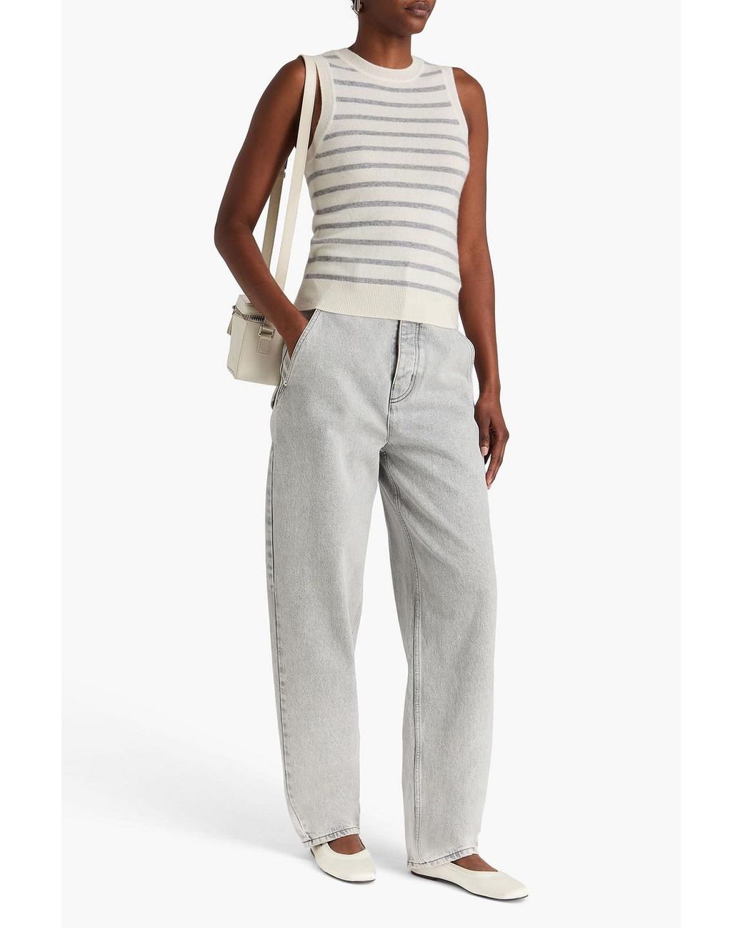 Veronica Beard Natural Jerrel Striped Cashmere Tank