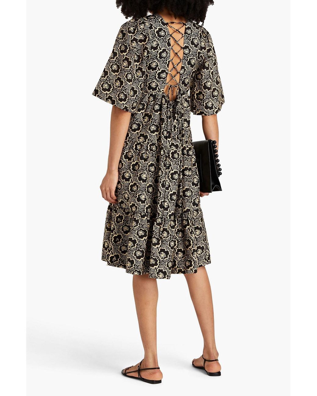 Ba&sh Black Gabie Lace-up Floral-print Lyocell-blend Dress