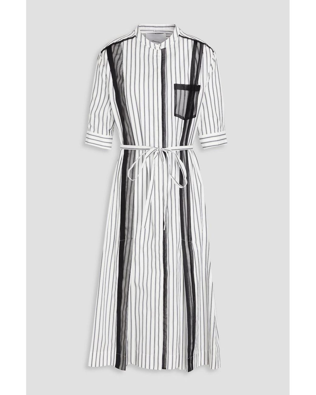 3.1 Phillip Lim White Organza-trimmed Striped Cotton-poplin Midi Shirt Dress