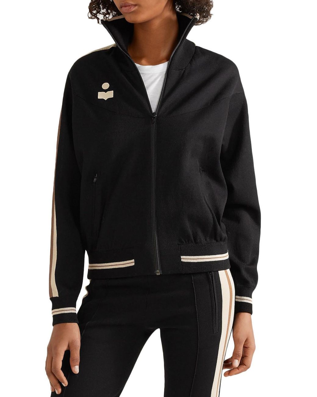 Etoile Isabel Marant Darcy Embroidered Striped Stretch knit Track Jacket Black Lyst Canada