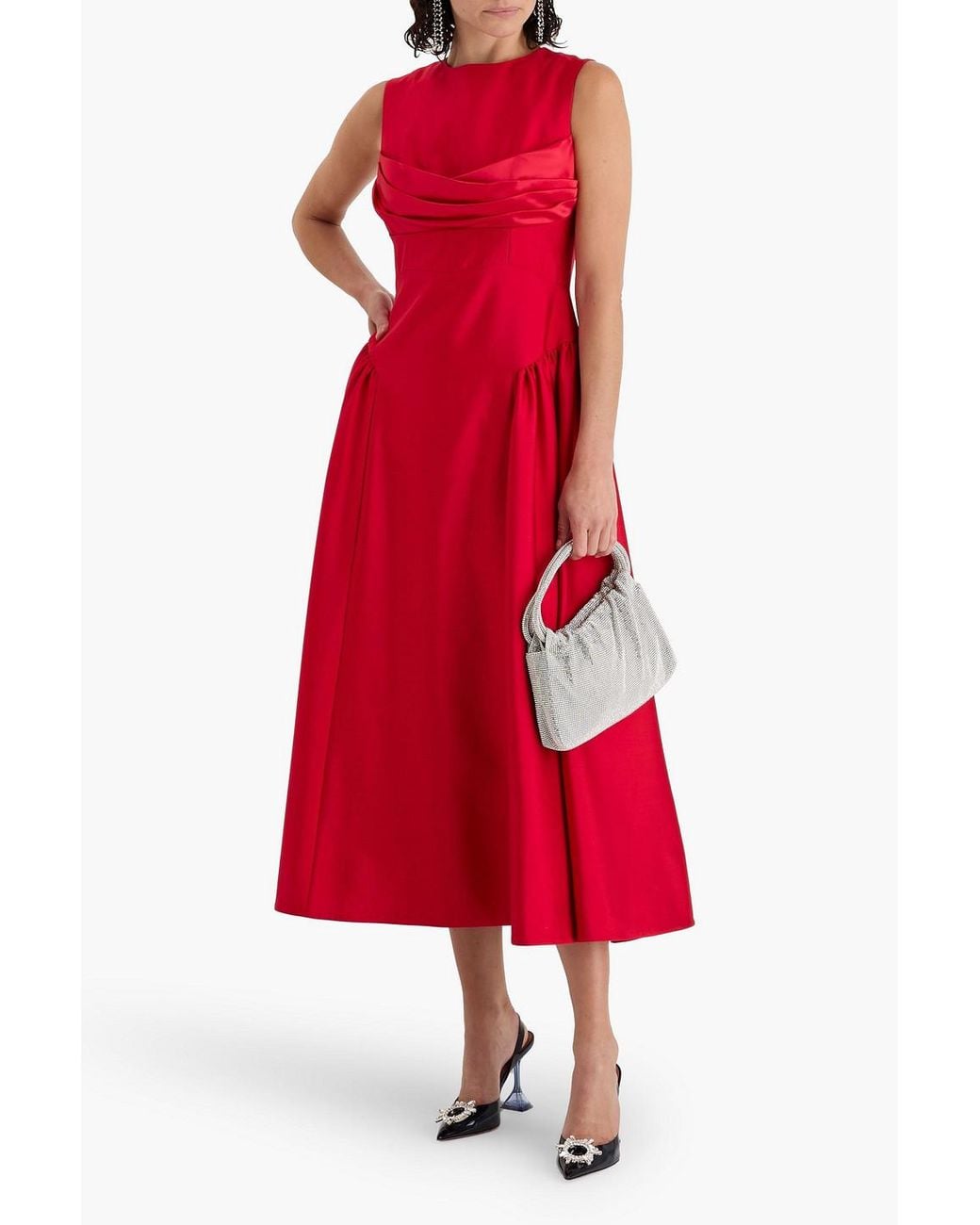 Rachel Gilbert Sawyer Satin-Trimmed Wool And Silk-Blend Midi Dress in Red |  Lyst