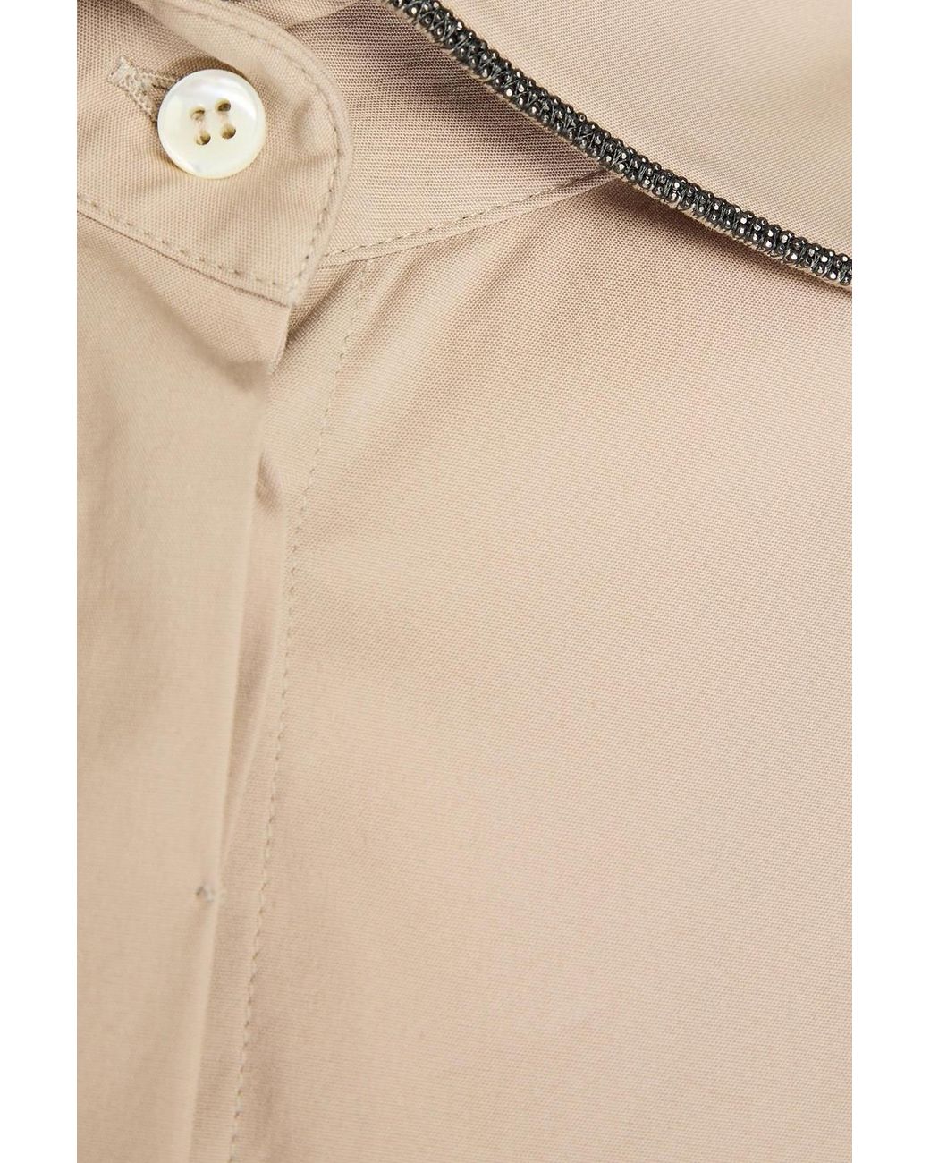 Brunello Cucinelli Natural Bead-embellished Cotton-blend Poplin Shirt