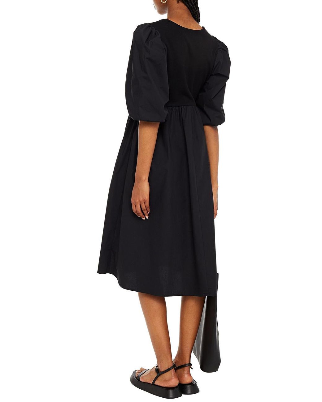 Gestuz Christin Jersey-paneled Cotton-poplin Midi Dress in Black - Lyst