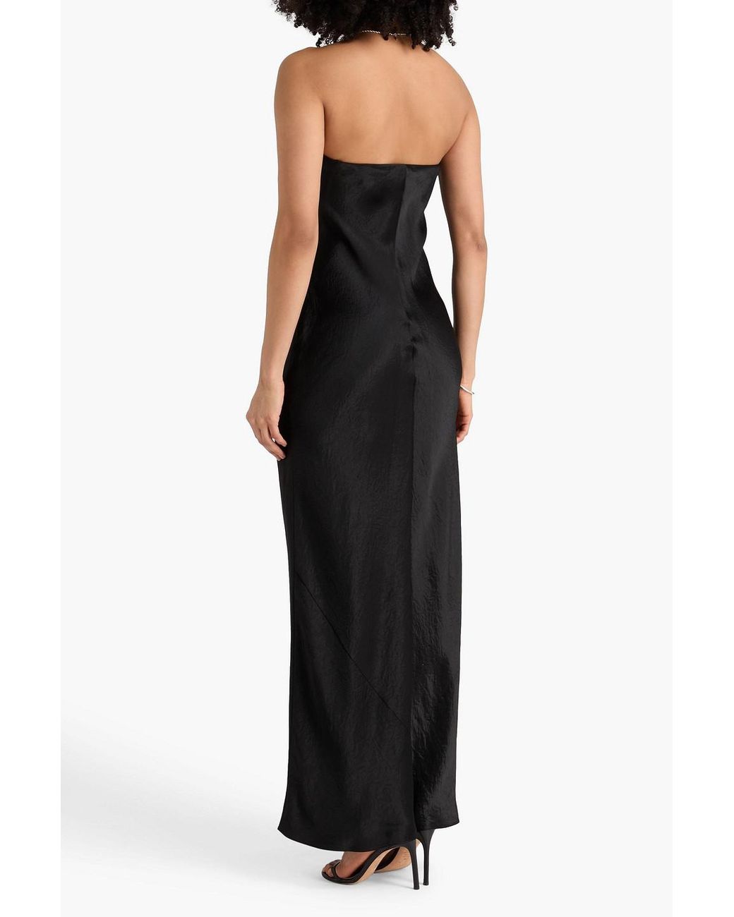 Vince Black Strapless Crinkled-Satin Maxi Dress