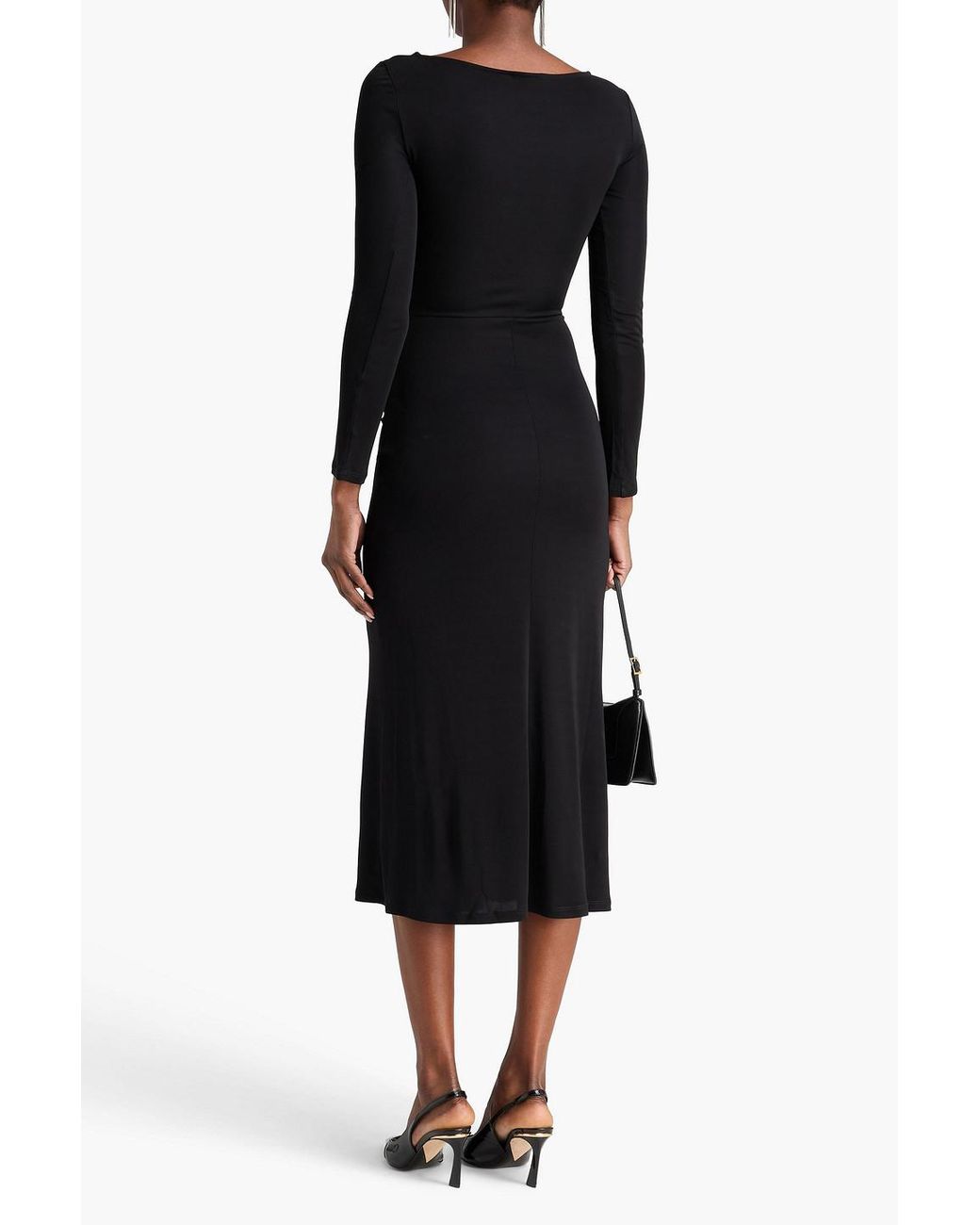Staud Black Gres Draped Jersey Midi Dress