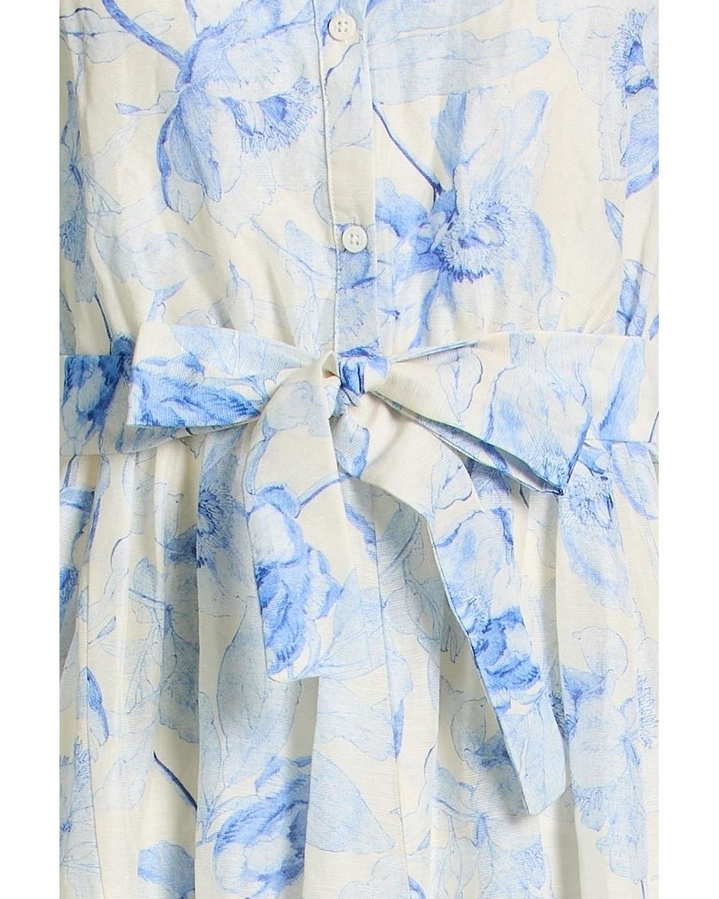 Maje Blue Belted Floral-print Linen-blend Mini Shirt Dress
