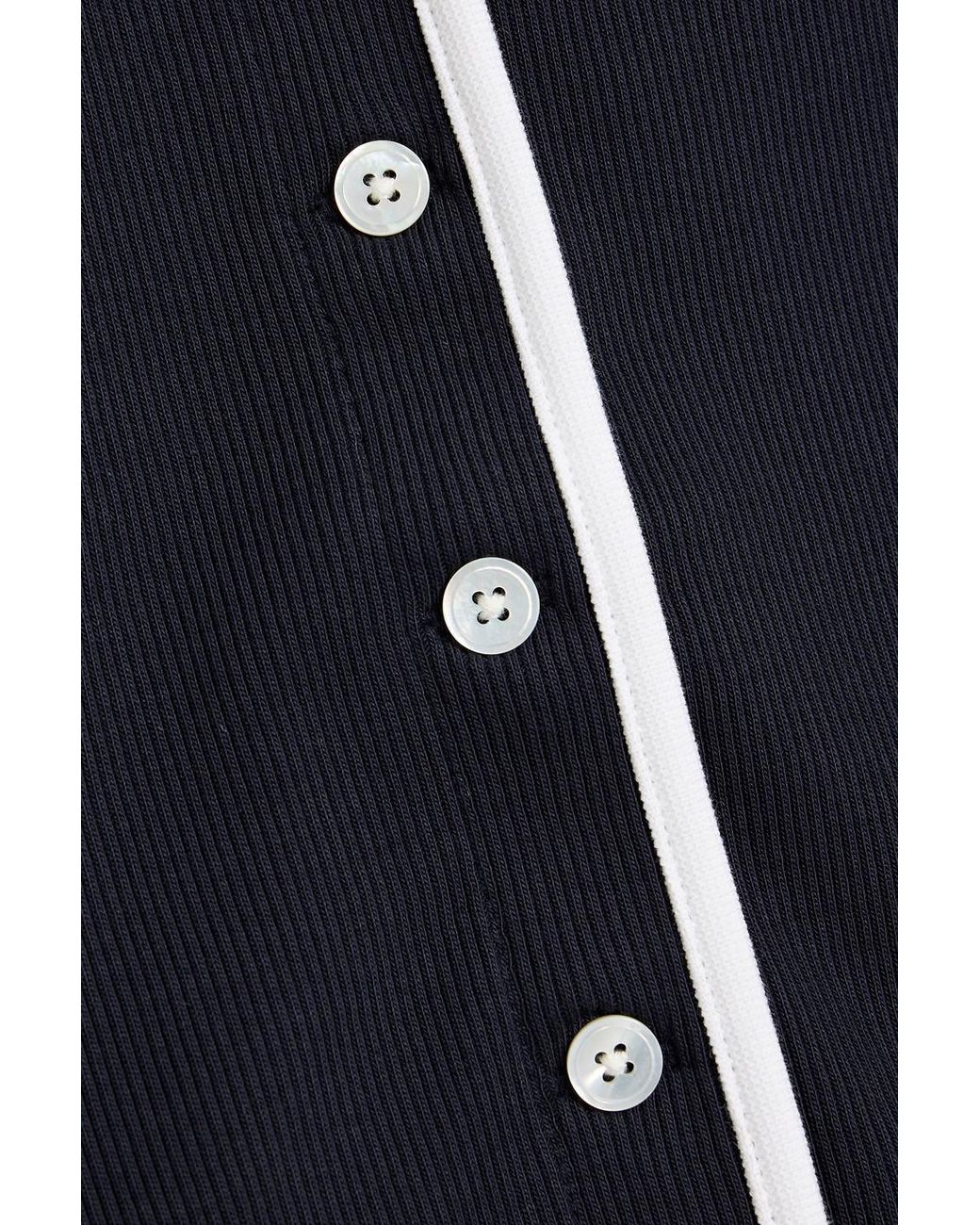 Veronica Beard Blue Wilmer Ribbed Pima Cotton-Blend Cardigan